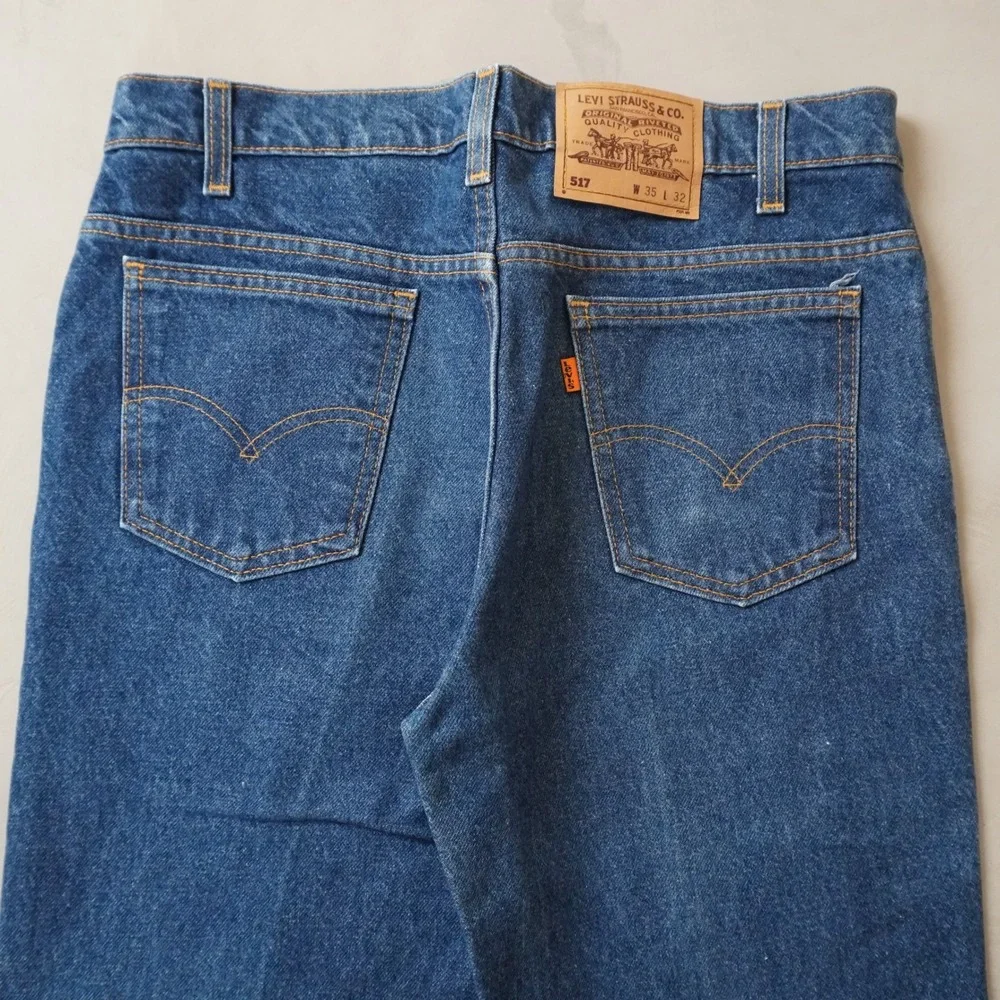 Vintage Levis 517 Jeans 35x32 Mens Blue Orange Tab Bootcut USA Made Dark